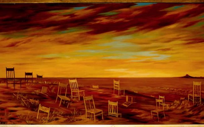 Party, Oil on board, 20×36 inches, 1969