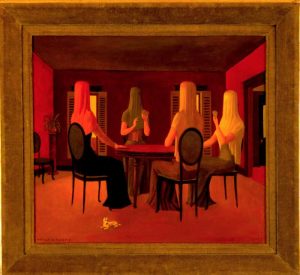 The Card Players, Oil on board, 17.625×19.875 inches, 1972