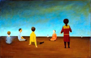 Birthday Party, also: The Party, Oil on board, 22 x 34 inches, 1979