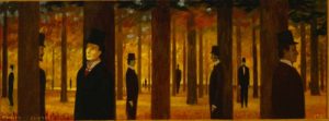 Walk Through Forest, Oil on board, 11.625×31.25 inches, 1988