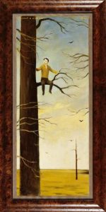 Boy in Tree, Oil on board, 29.625×11.75 inches, 1992