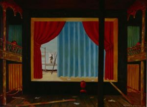 Theater with Landscape, Oil on board, 31×39 inches, 1958