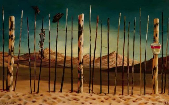 Horse Corral, Oil on board, 20 x 30 inches, 1958