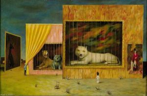 Wild Beast, also: The Circus, Oil on board, 21.25×32.75 inches, 1960