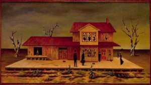Wait at The Station, Oil on board, 20×35.875 inches, 1961