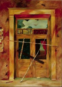 Wyatt Earp Saloon, Oil on board, 37×27 inches, 1957