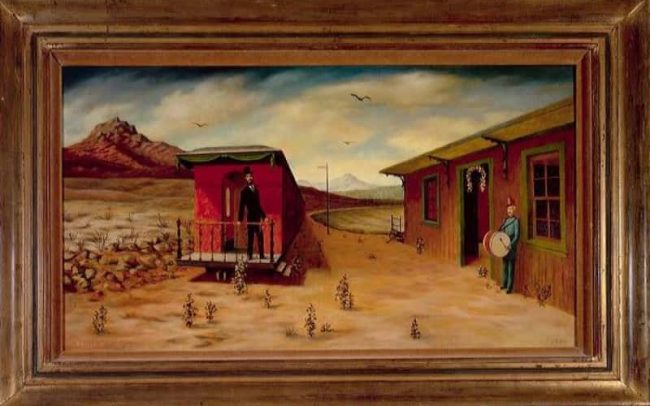 Last Campaign, Oil on board, 17.125×30.125 inches, 1964
